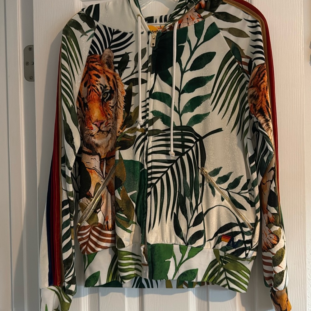 Aviator Nation tiger pattern zip hoodie. Front pockets Size large